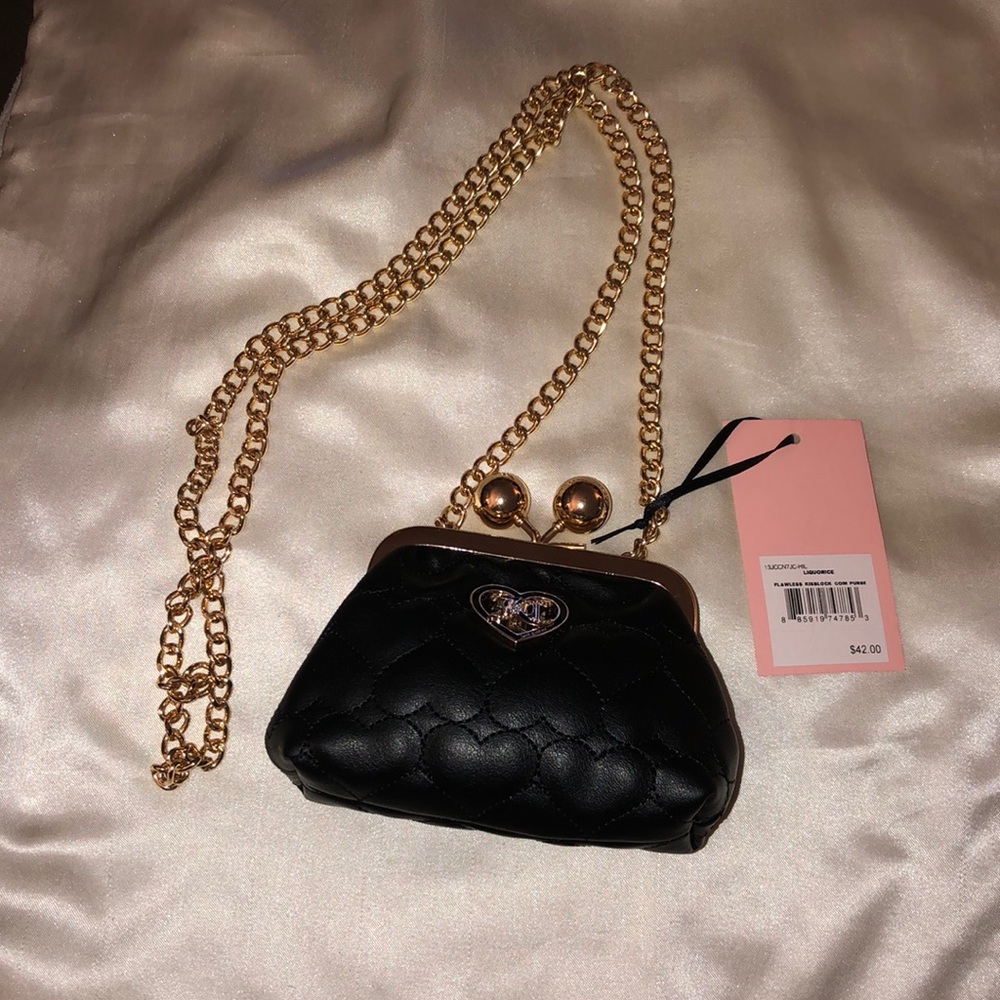 Juicy Couture Liquorice Flawless Kisslock Coin Purse Gold Tone Chain NWT